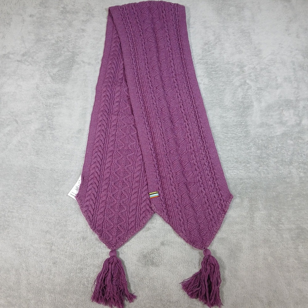 Smartwool Scarf Womens OS Cable Knit Purple Merino Wool Blend